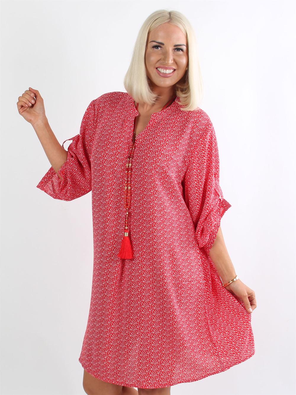 Makenna - Svart tunikaklänning med vita prickar och v-ringning